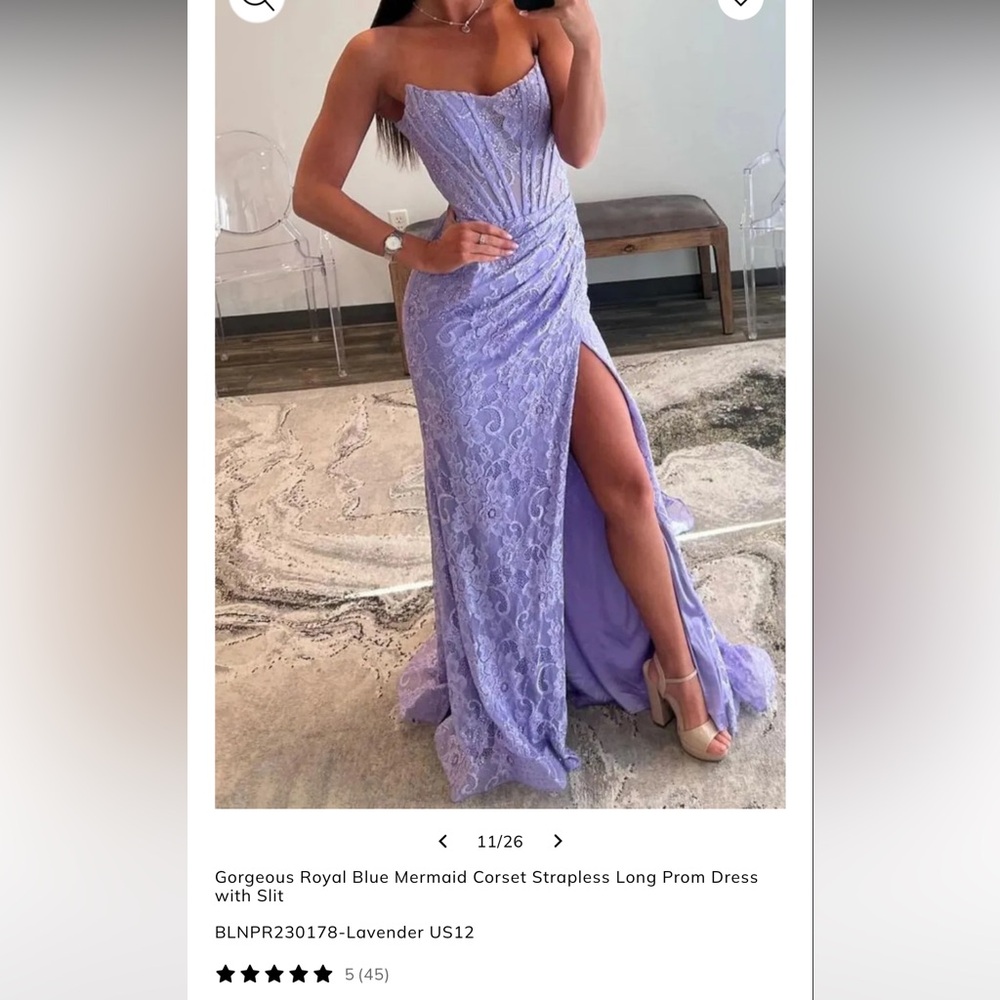Elegant Lavender Lace Prom Dress with Slit